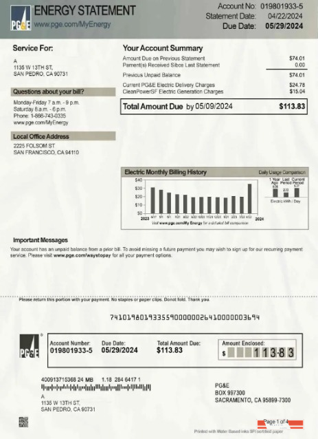 Canada PG&E energy bill in PSD format
